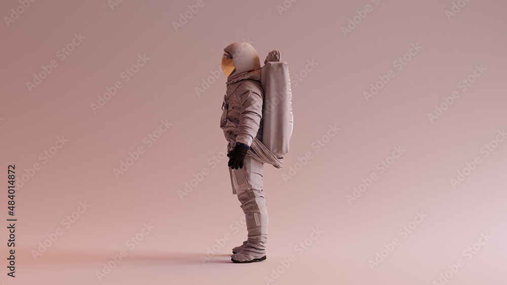 Wall mural astronaut with gold visor and white helmet spacesuit with warm background with neutral diffused side