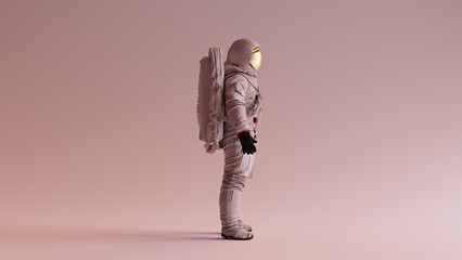 Astronaut with Gold Visor and White Helmet Spacesuit With Warm Background with Neutral Diffused Side Lighting Right View Retro Spaceman Spacewoman Cosmonaut 3d illustration 3d render