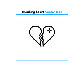 Breaking heart vector outline icon illustration. Breaking heart icon