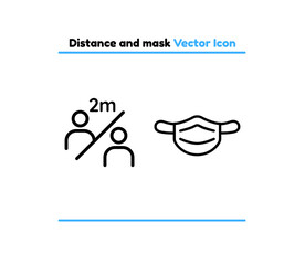 Social distance and face mask vector outline icon illustration. Social distance and surgery mask icon