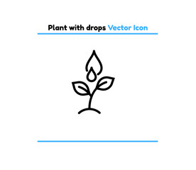 Plant with drops vector outline icon illustration. Plant with drops icon