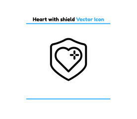 Heart with shield vector outline icon illustration. Heart with shield icon
