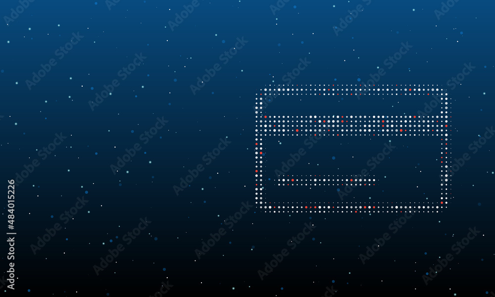 Poster on the right is the credit card symbol filled with white dots. background pattern from dots and circ