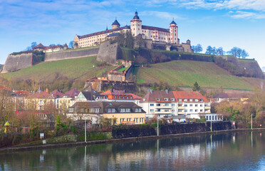 Wurzburg. View of Fort Marienburg on a hill.