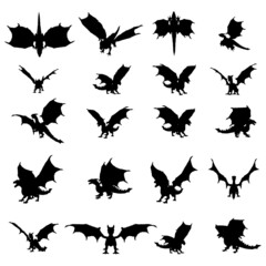 poses of dragon silhouette vector