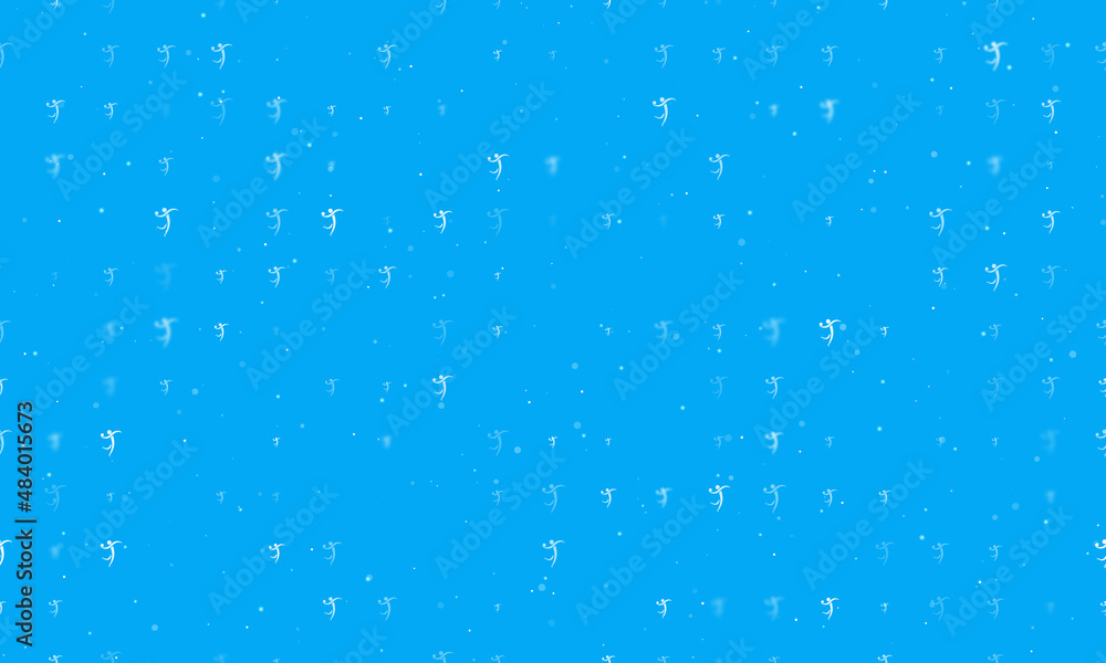 Poster seamless background pattern of evenly spaced white handball symbols of different sizes and opacity. 