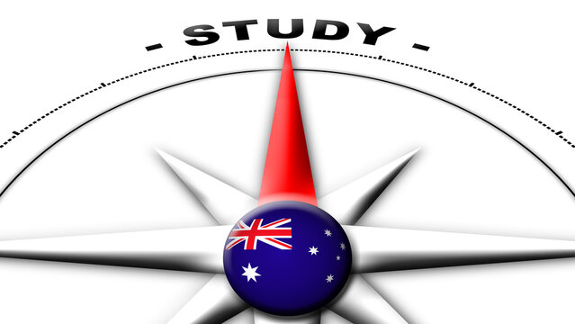 Australia Globe Sphere Flag and Compass Concept Study Titles – 3D Illustration