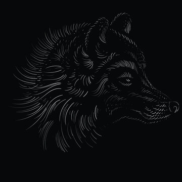 The Vector logo fox or wolf for tattoo or T-shirt design or outwear.  Cute print style dog  or wolf  background. This hand drawing would be nice to make on the black fabric or canvas.