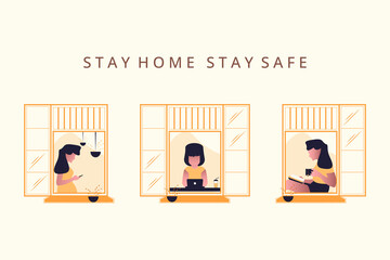 stay home stay safe and work from home illustration 