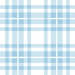 Blue watercolor plaid pattern. stripes, Gingham seamless tartan texture, spring picnic table cloth, plaid. vector checkered summer paint brush strokes.
