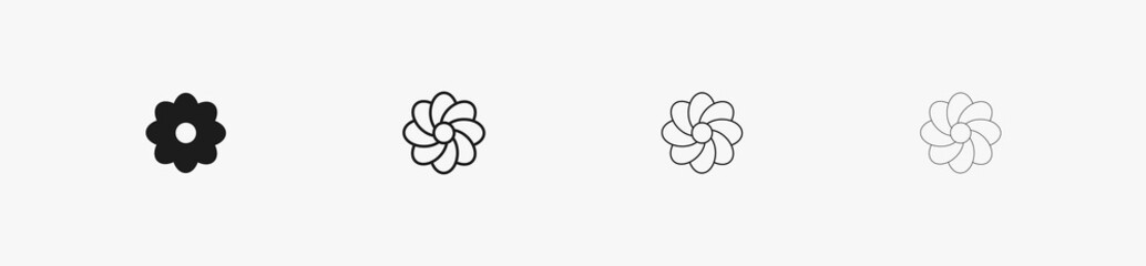 Twisted flower icon. Black outline flower sign for garden and spring holidays. Vector floral design element