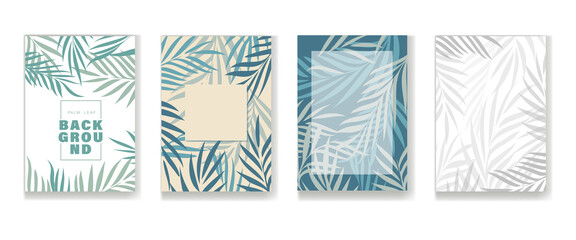 A set of covers with tropical leaves. Abstract background of exotic palm leaves. For brochure template, menu, invitation