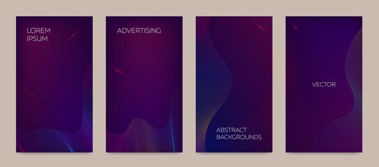 A set of dark purple backgrounds for social media stories in an abstract style with concise lines.