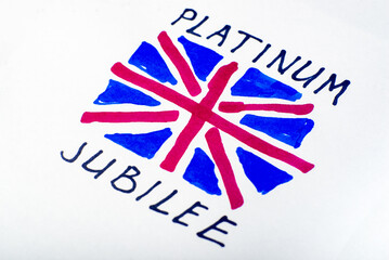 Queen jubilee british. Platinum Jubilee of Queen Elizabeth II. Drawn UK flag and inscription.