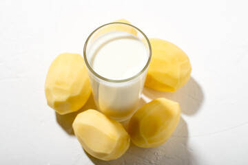 Potato milk is the new and trending plant-based alternative. Milk from potato concept. Allergy free milk.