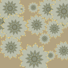 Vector round pattern with colored yellow and gray lines. Circle of symmetry. Design element.