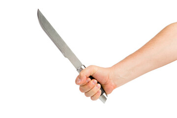 Human hand with kitchen knife.