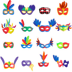 Colorful carnival masks with feathers set