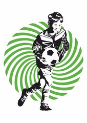 Soccer player, goalkeeper with ball in hands. Vector illustration 