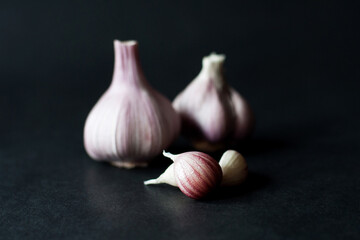 garlic on black background
