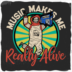 Spaceman with a radio, t-shirt design