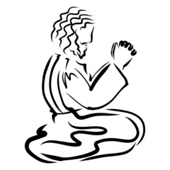 Lord Jesus humbly prays to the Father, kneeling, black outline