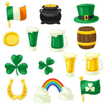 Saint Patricks Day set. Holiday illustration of Irish national items.