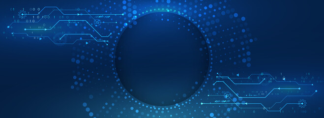 Abstract array of data. Template for futuristic presentation. Hi-tech background in the form of circles and luminous lines and circuit board.