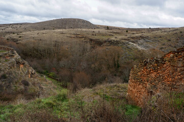 Village in Spain called Ligos. Spain rural houses in ruins.