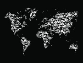 Fototapeta na wymiar Human Resources word cloud in shape of world map, business concept background