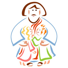 Lord Jesus hugging little children, caring and loving Savior