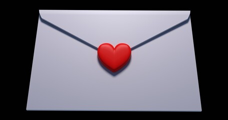 Love letter. 3d rendering. Valentine's Day.	