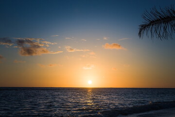 Beautiful sunrise at sea. Dawn on the Atlantic ocean. The sun is