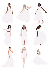 Set of 9 bridal illustrations. 