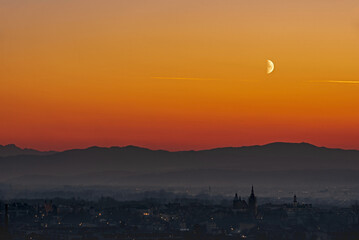 moonlight sunset and sunset over city