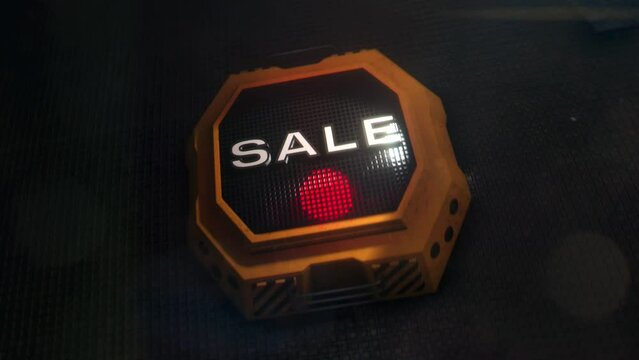 Sale - 3d animation of a stamp pressing the inscription SALE, heat of the fire of molten metal, 4k fotage