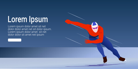 UI design of abstract man skating on ice on abstract blue background, speed skating, short track