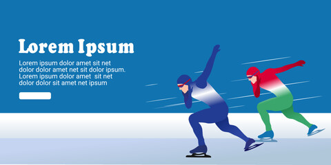 UI design of abstract man skating on ice on abstract blue background, speed skating, short track