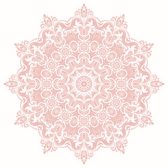 Elegant vintage round pink ornament in classic style. Abstract traditional pattern with oriental elements. Classic vintage pattern
