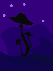 Silhouette of three mushrooms.