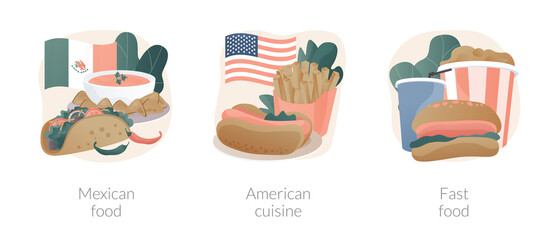 American food abstract concept vector illustrations.