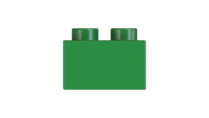 Green Plastic Bricks Brick Isolated on White Background. Children Toy Block Side View. High Quality 3D Render with a Work Path, 7680x4320