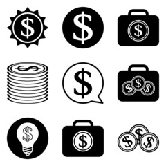 Dollar Flat Icon Set Isolated On White Background