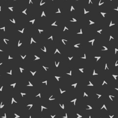 Seamless modern pattern with gray hand drawn arrows isolated on black background. Abstract monochrome illustration. 