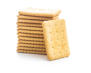 Stacked butter biscuits. Sweet cookies isolated on white background.