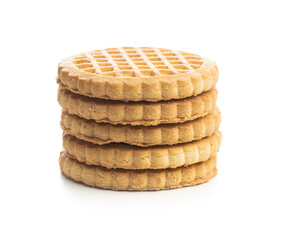 Stacked butter biscuits. Sweet cookies isolated on white background.