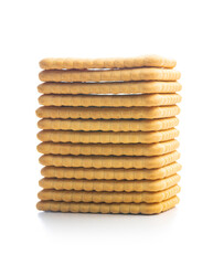 Stacked butter biscuits. Sweet cookies isolated on white background.