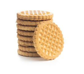 Stacked butter biscuits. Sweet cookies isolated on white background.