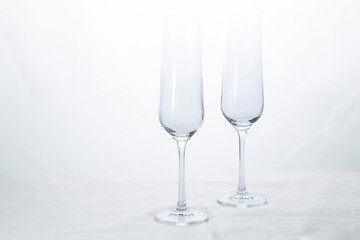 Wine and champagne glasses on a white background.
