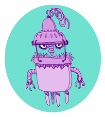 Robot with a lantern head. Cartoon character.
Drawing of a robot character. Ink illustration.